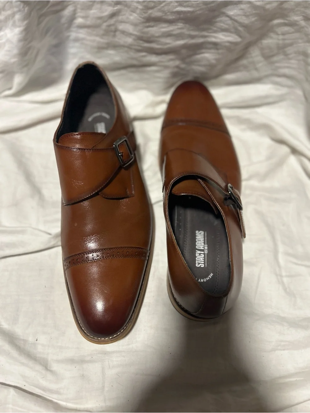 Stacey Adams Men's Cognac Leather Single Monk Strap Dress Shoes